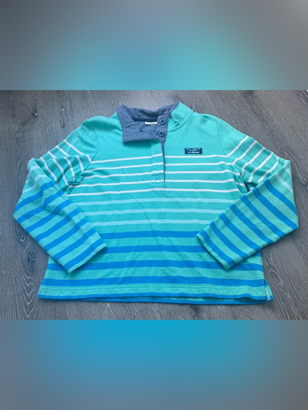 L.L.Bean Striped Quarter Snap Pullover Sweatshirt Medium Blue Green Coastal